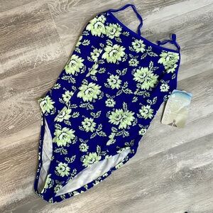 NWT Water Girl Slide T 1 Piece Blue Green Floral Swimsuit XL